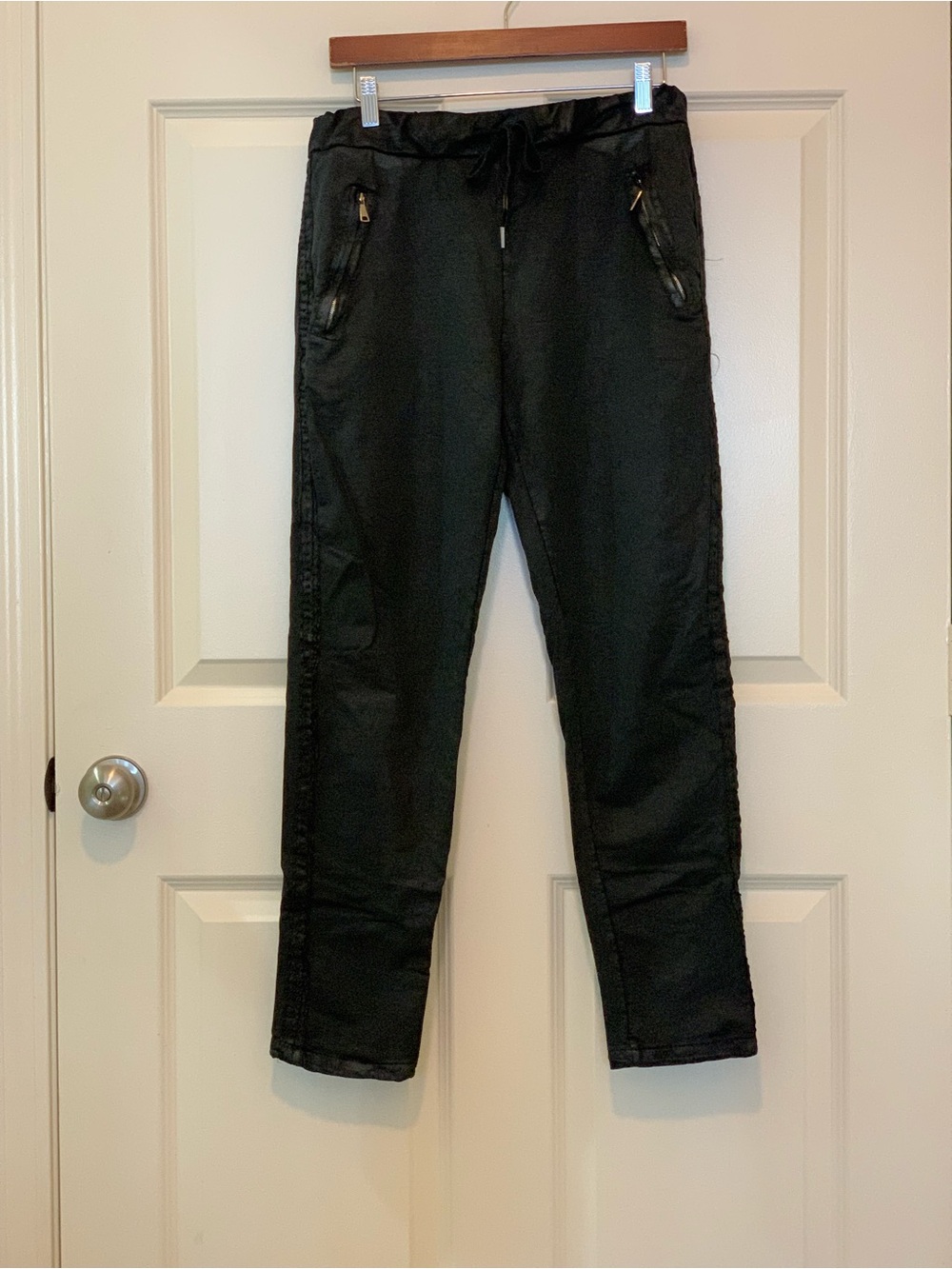 Nostalgia Black Pleather Jogger Pants w/ Zip Pockets Size-Medium Elevated Casual